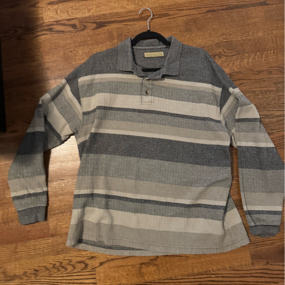 NATURAL LIFE Gray and Cream Knit Polo